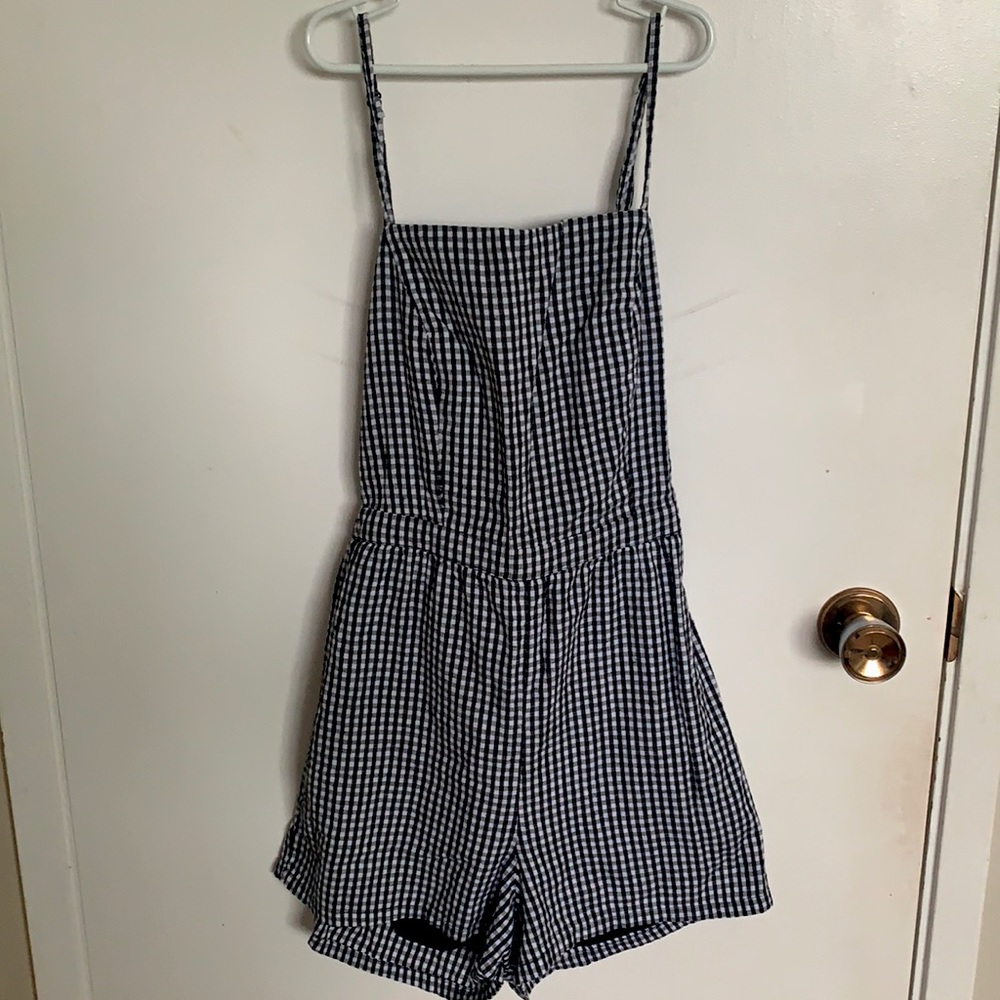 Black and white gingham romper